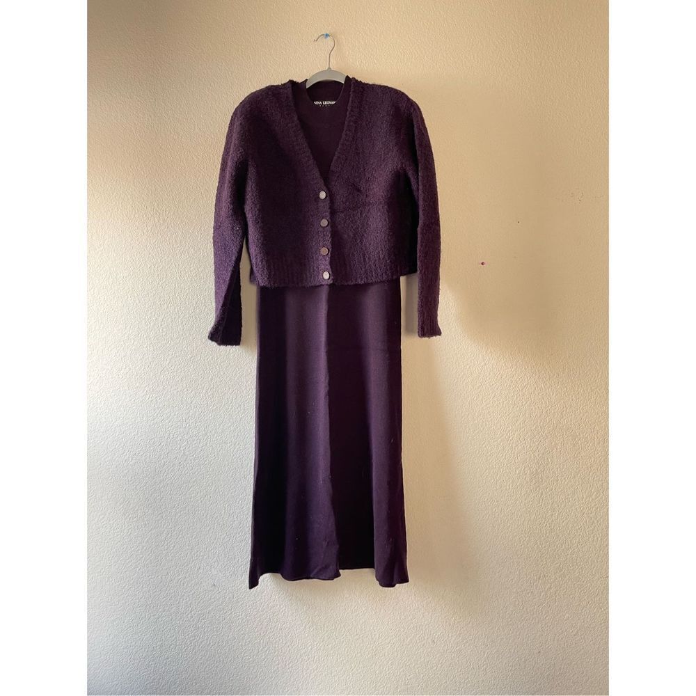Vintage 90s wool set purple sweater dress with fussy sweater top size large